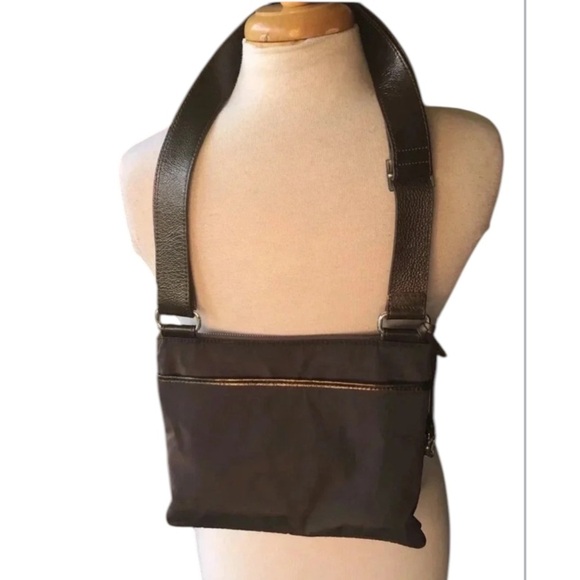 Brighton Go Go crossbody messenger bag nylon croc patent leather croc brown - Picture 3 of 9